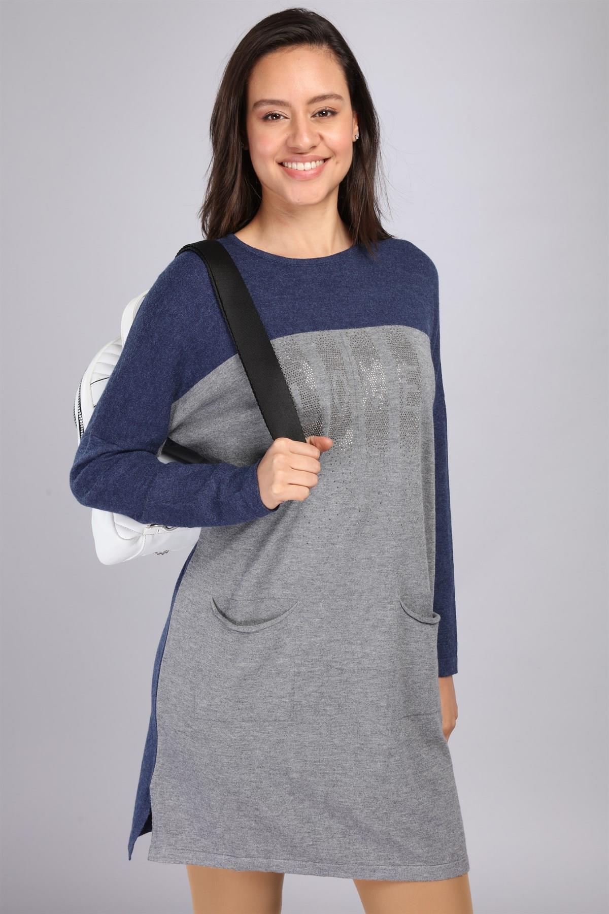 FTZ Women Kadın Renk Geçişli Uzun Tunik  İndigo 21-1144