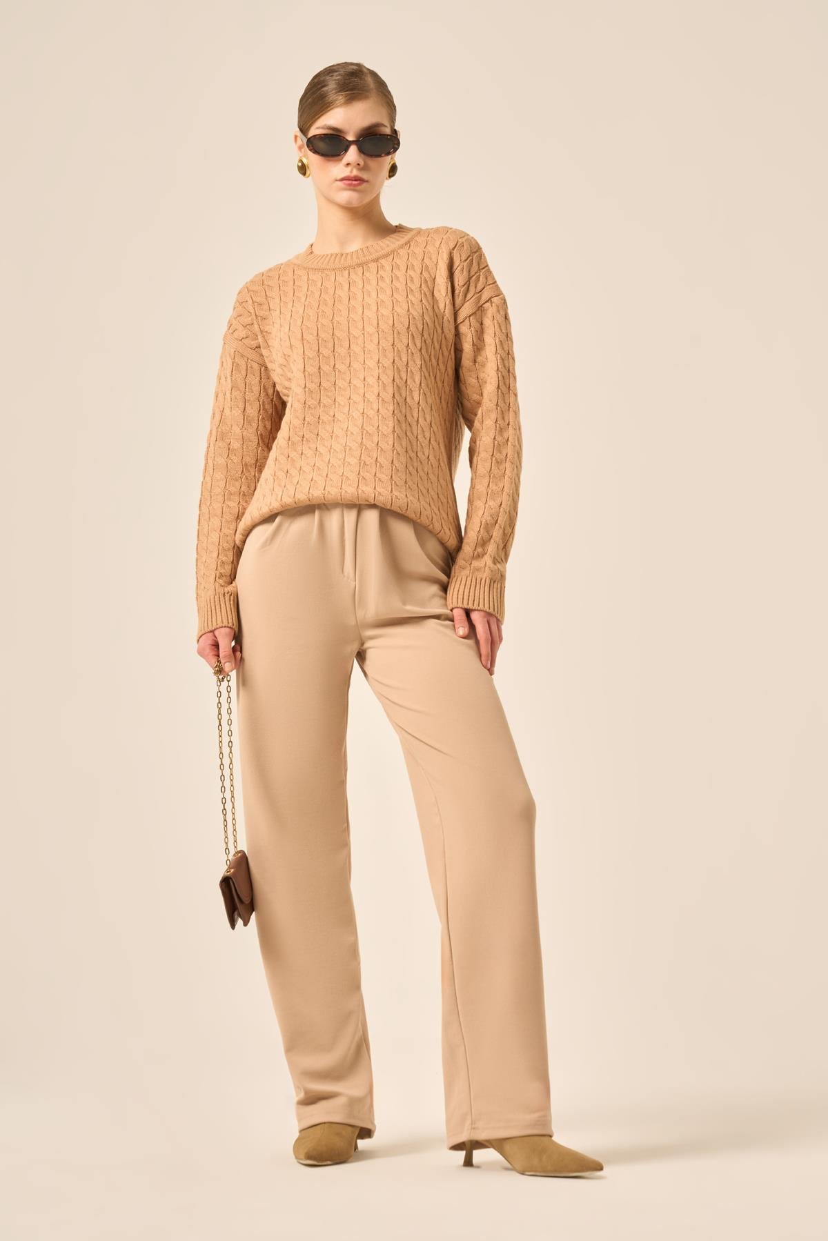 FTZ Women Kadın Saç Örgü Kazak  Bisküvi 20882