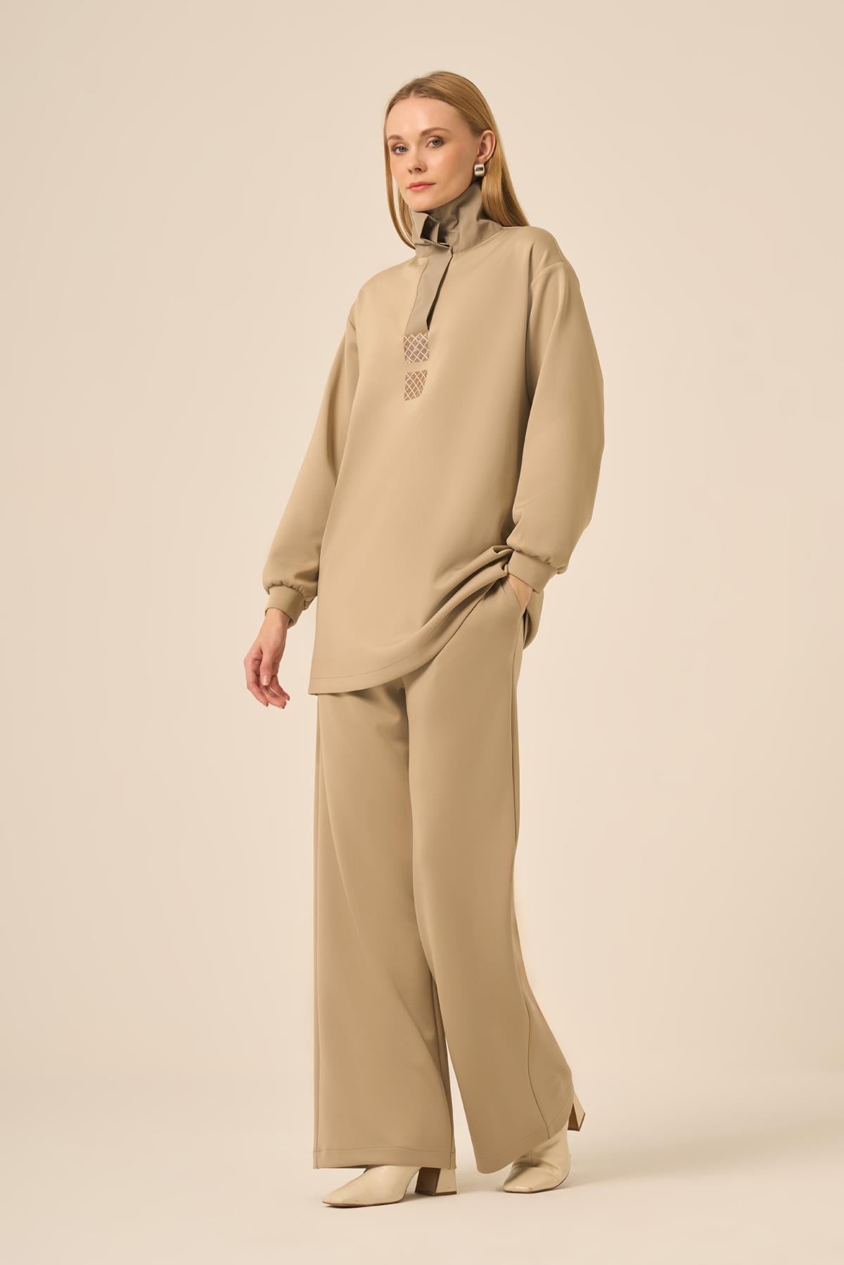 FTZ Women Kadın Scuba Spandex Takım  Beige 31278