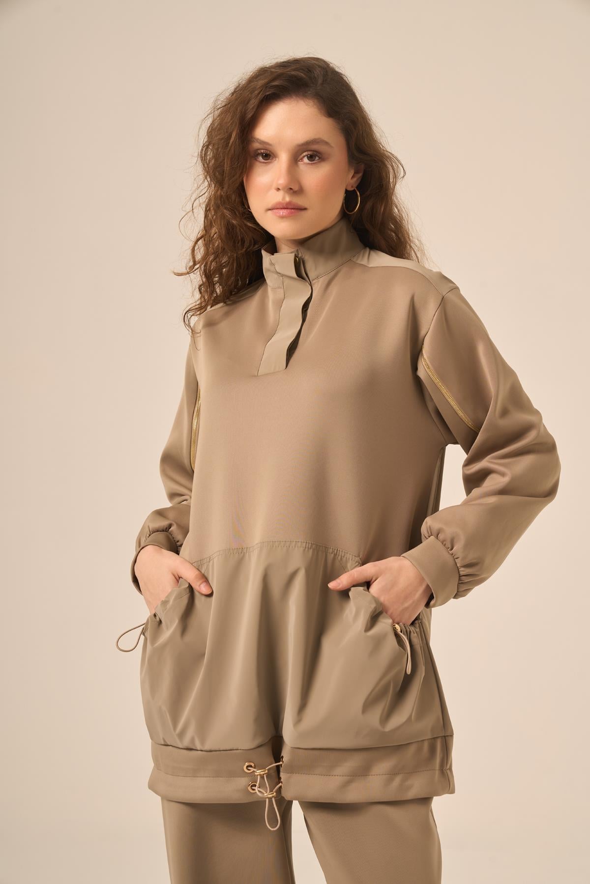 FTZ Women Kadın Scuba Spandex Takım  Beige 31266