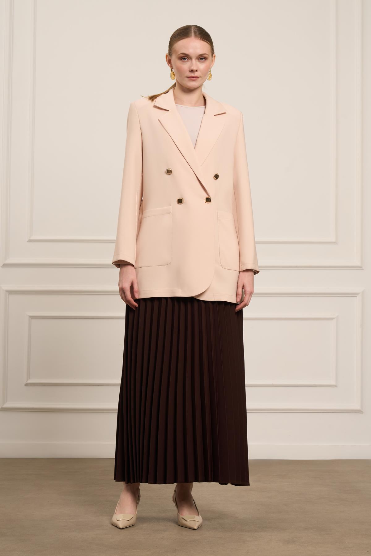 FTZ Women Kadın Tek Kruvaze Ceket  Beige 31066