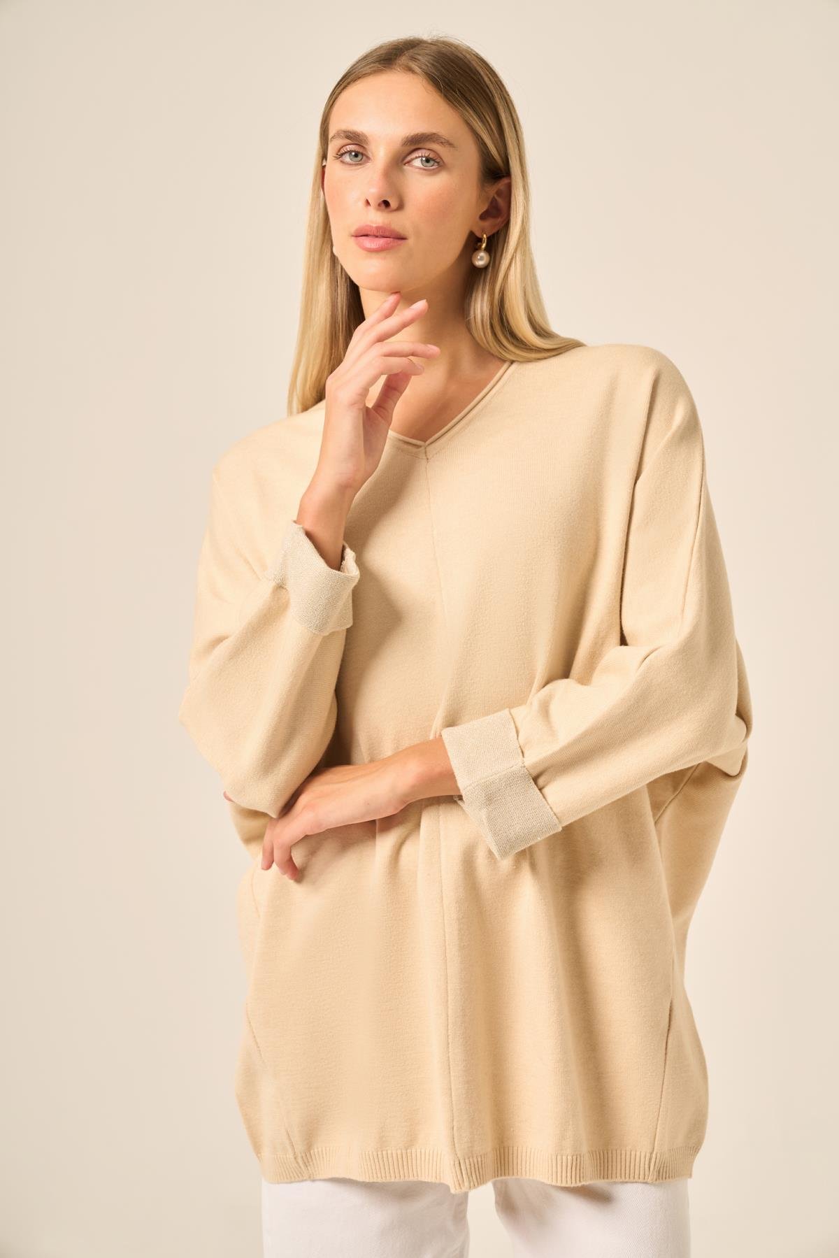 FTZ Women Kadın Yarasa Kesim Tunik  Bej 20724