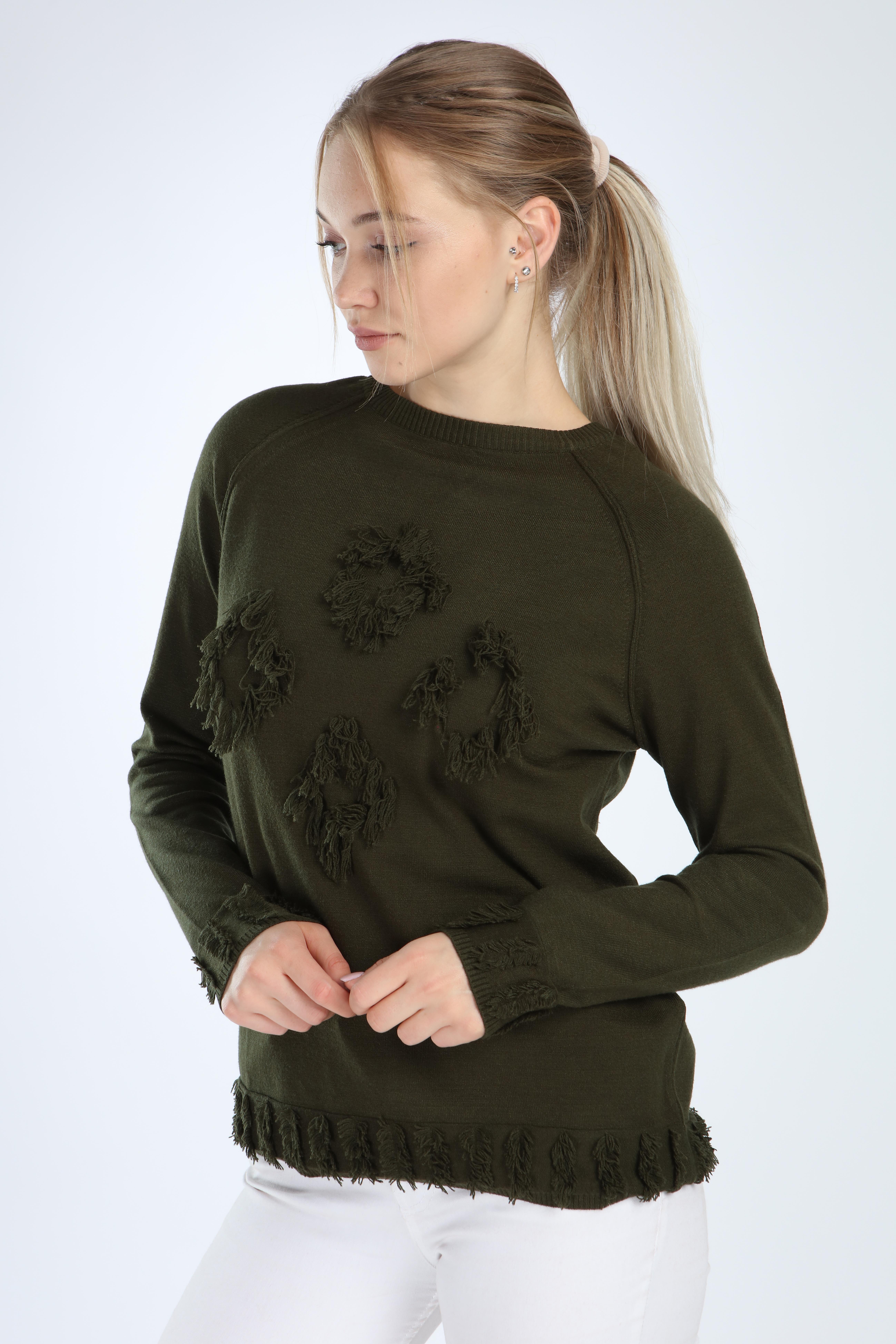 FTZ Women Kadın Yazı Detay Salaş Tunik  Haki 21-1171