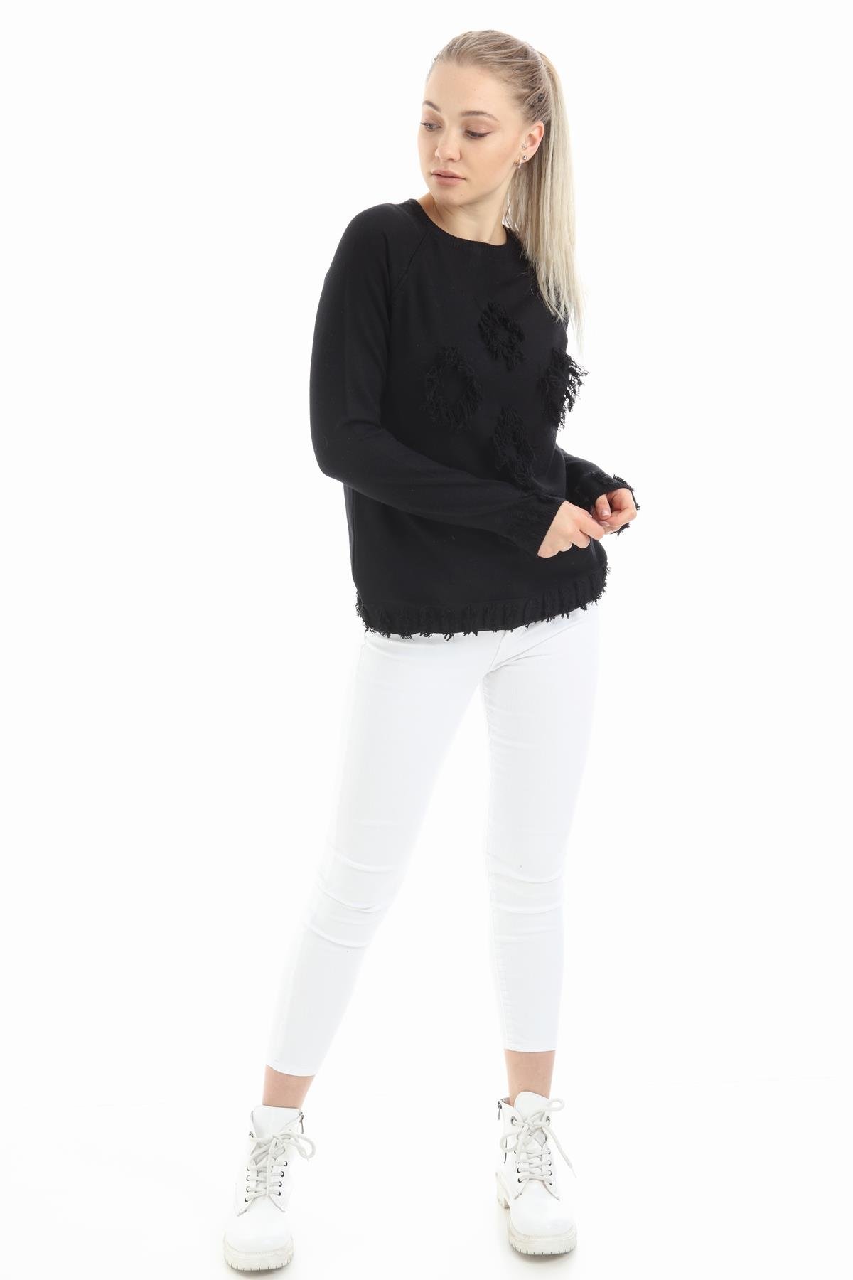 FTZ Women Kadın Yazı Detay Salaş Tunik  Siyah 21-1171