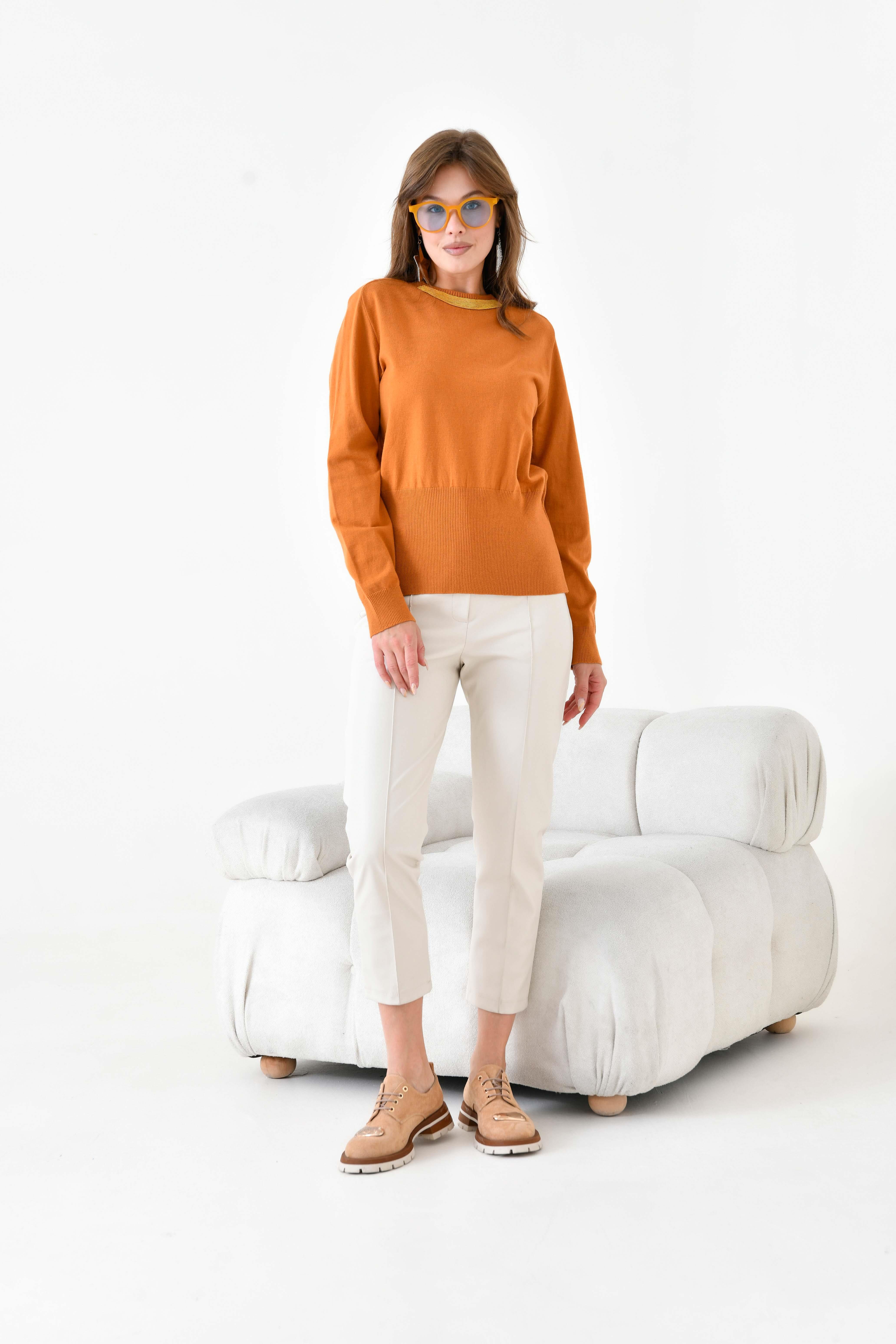 FTZ Women Kadın Zincir Detaylı Kazak  Soğan 20823