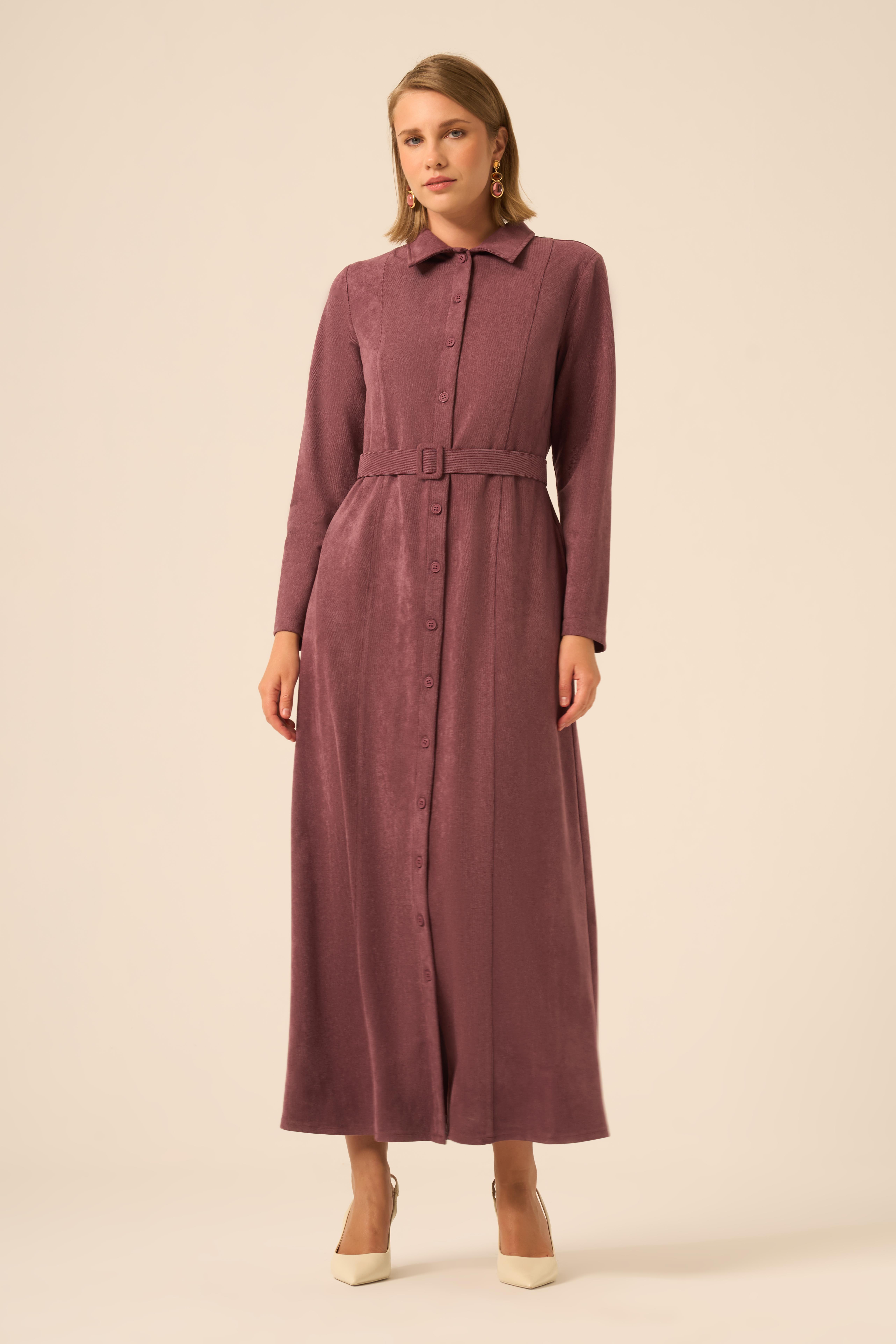 FTZ Women ÖRME SÜET ELBİSE  Mürdüm 31235