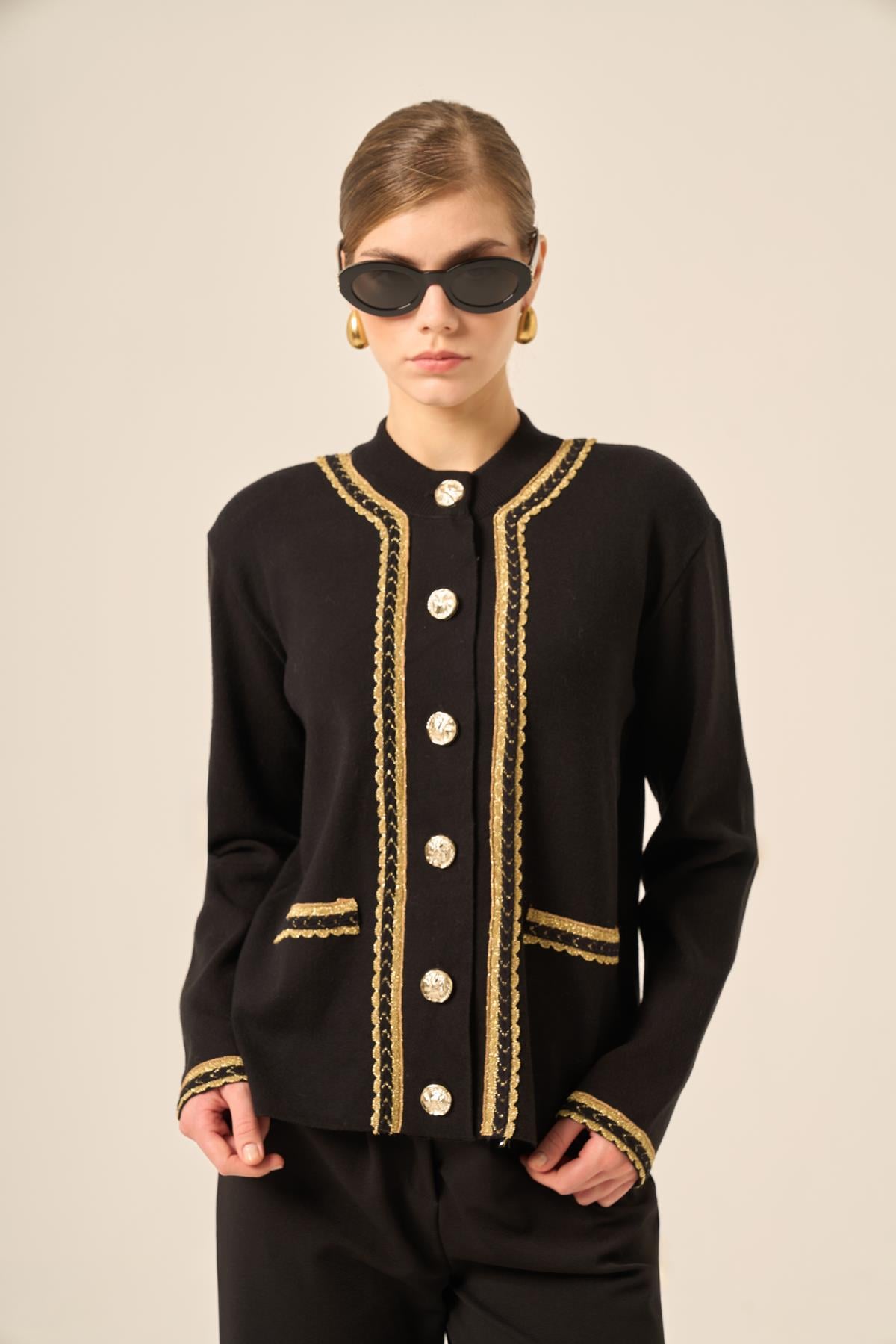 FTZ Women Şerit Detaylı Hırka  Siyah 25199