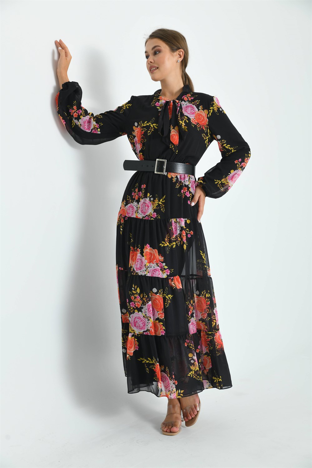 İpek Şifon Elbise SİYAH