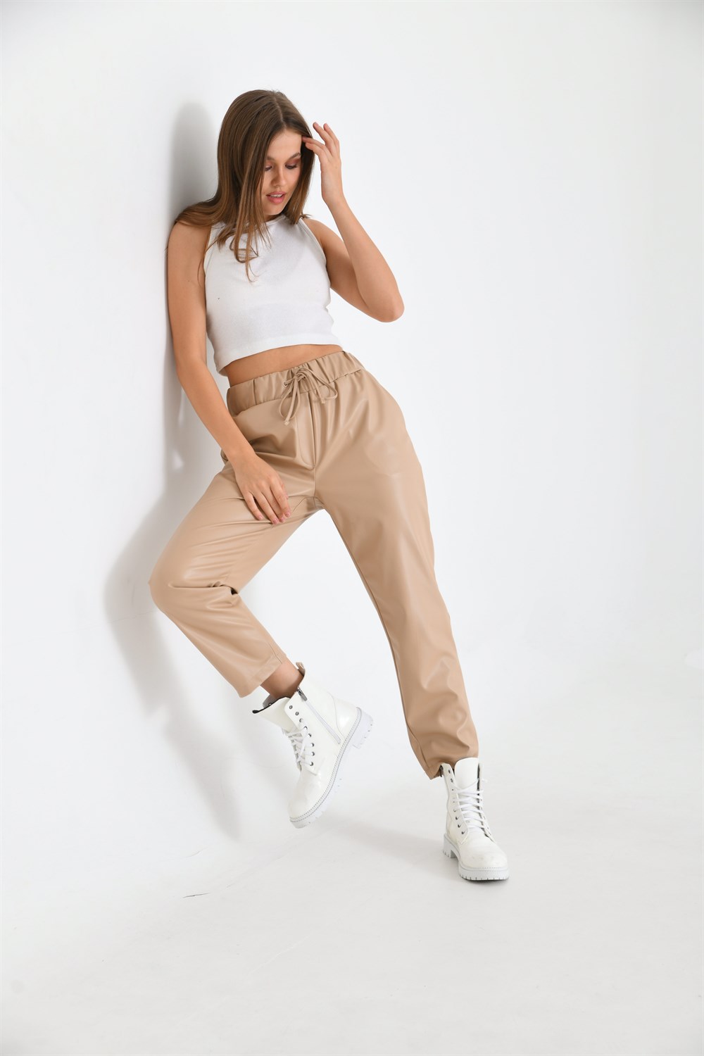 FTZ Women Kadın Deri Pantolon  Beige RBN2028 · 3