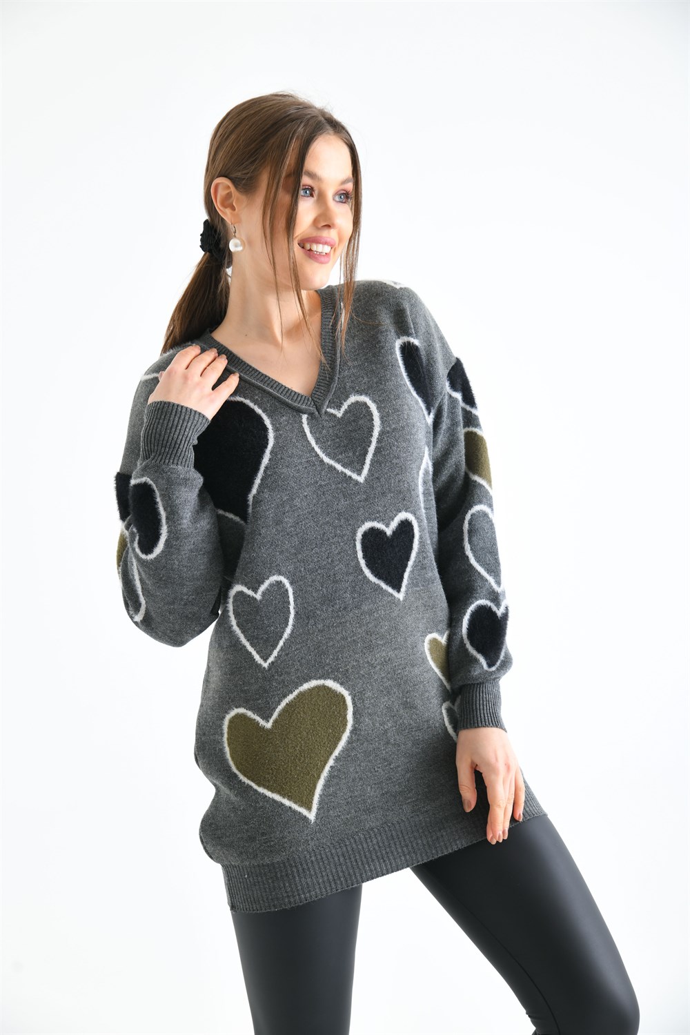 Kalp Desenli Tunik GRİ