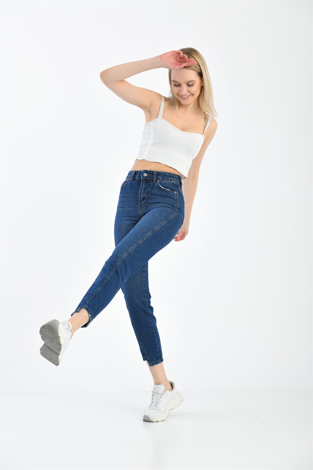 Ftz Women Kadın Mavi Slim Fit Mom Jeans Lacivert 1014