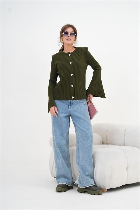 FTZ Women Kadın Volan Kol Detaylı Hırka Haki 20898