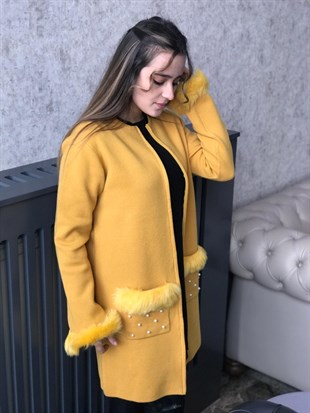 FTZ Kürk Detay Hırka - Sarı
