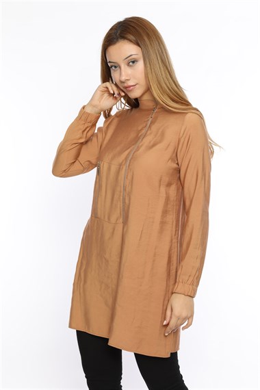 FTZ Women Kadın Fermuar Detaylı Tunik CAMEL