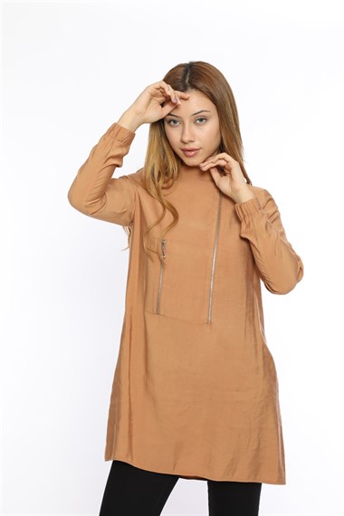 FTZ Women Kadın Fermuar Detaylı Tunik CAMEL