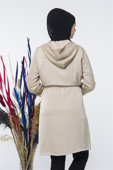 FTZ Women Kadın Fermuarlı Kapşonlu Giy Çık Kap CAMEL