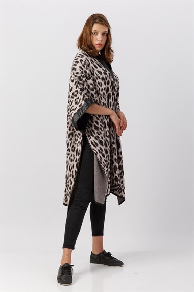 FTZ Women Kadın Leopar Desenli Panço SİYAH