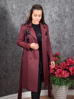 SERPİL İşleme Detay Ceket - Bordo