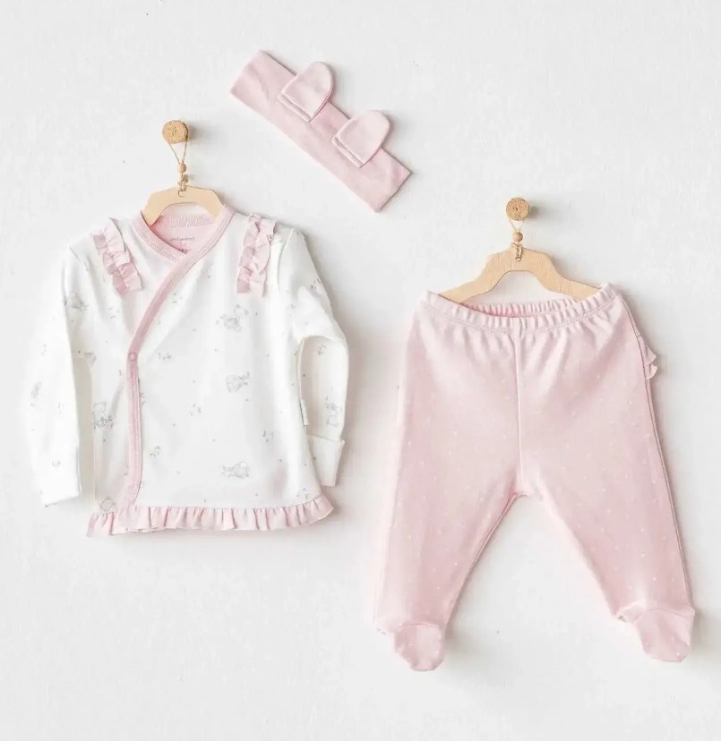 Andy Wawa Zıbın Takımı 3lü Cuddly Bunny Bear Pembe