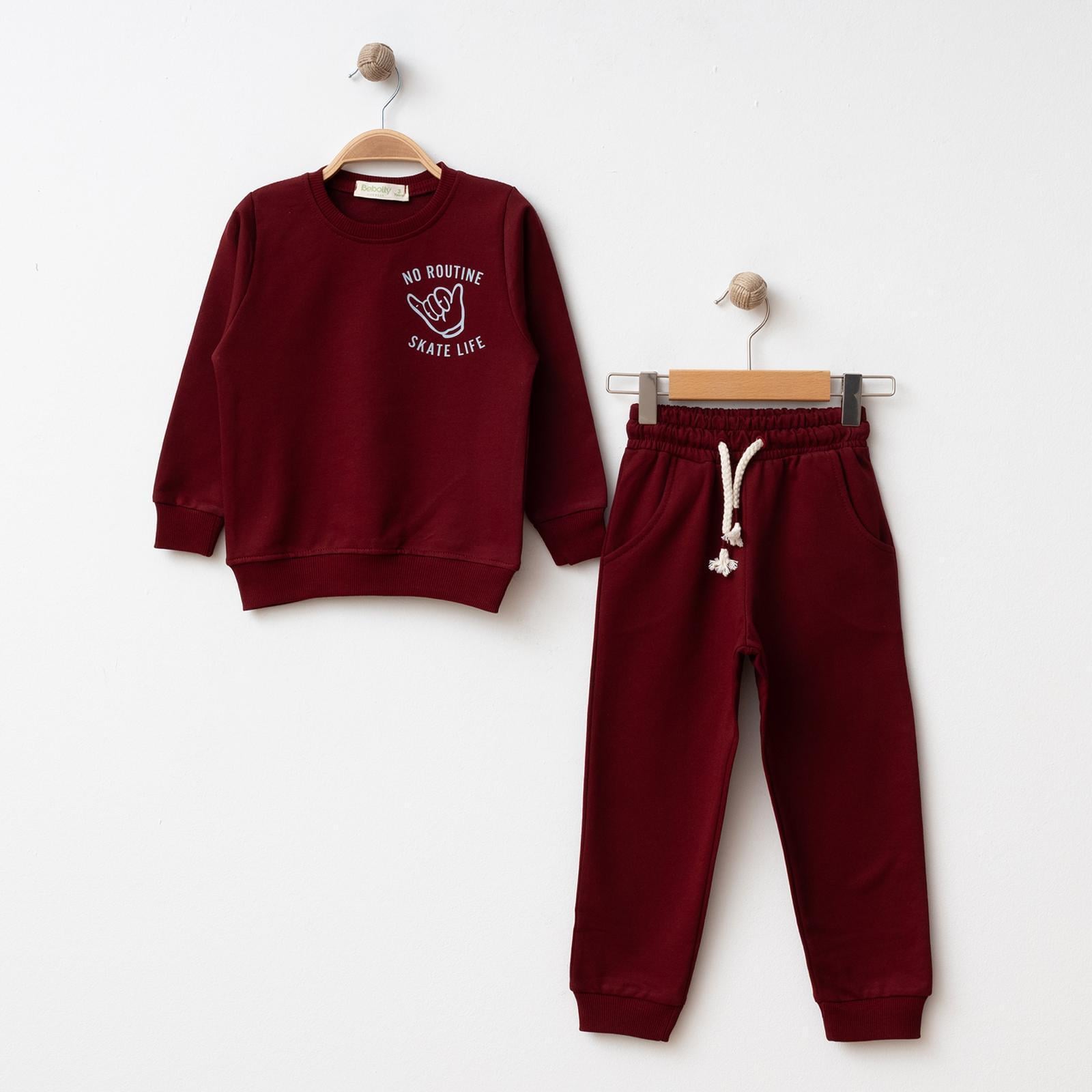 Beboly 2li Takım No Routine Baskılı Bordo