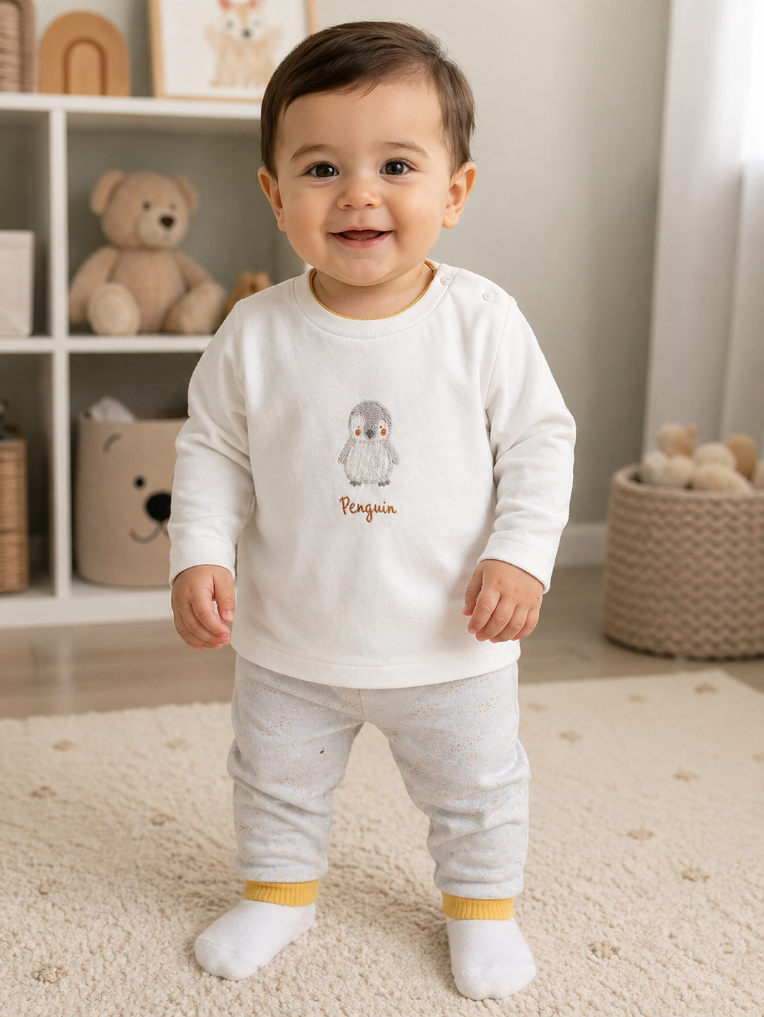 Bibaby Organik 2li Takım Penguin Club Ekru - Gri