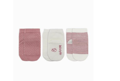 Bibaby Organik Çorap Soket 3lü Kaymaz Puanlı Pudra