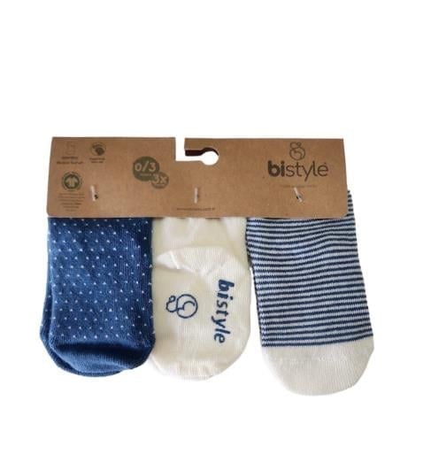 Bibaby Organik Çorap Soket 3lü Kaymaz Puanlı İndigo