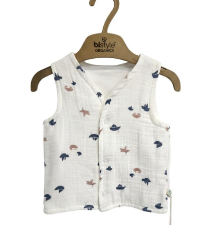 Bistyle Yelek Çift Taraflı Müslin Little Boats Ekru - Gri