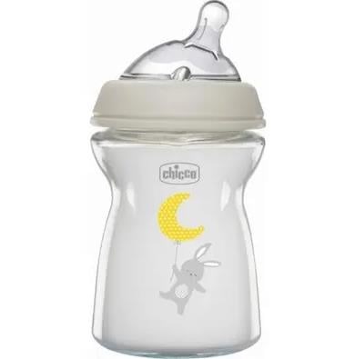 Chicco Natural Feeling Silikon Emzikli Cam Biberon Desenli 250 ml 0+ Ay Yeni