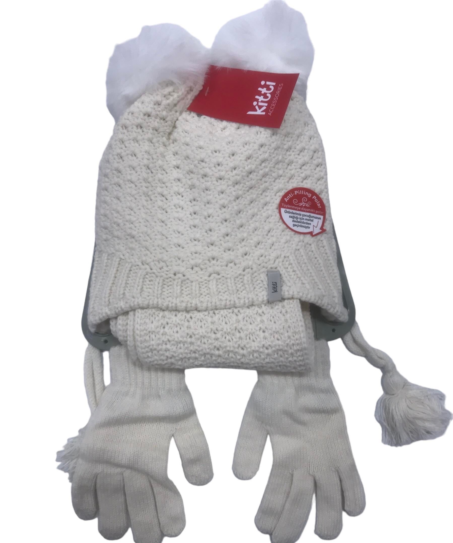 Kitti Eldiven Atkı Bere Takım Krem 4-8 yaş