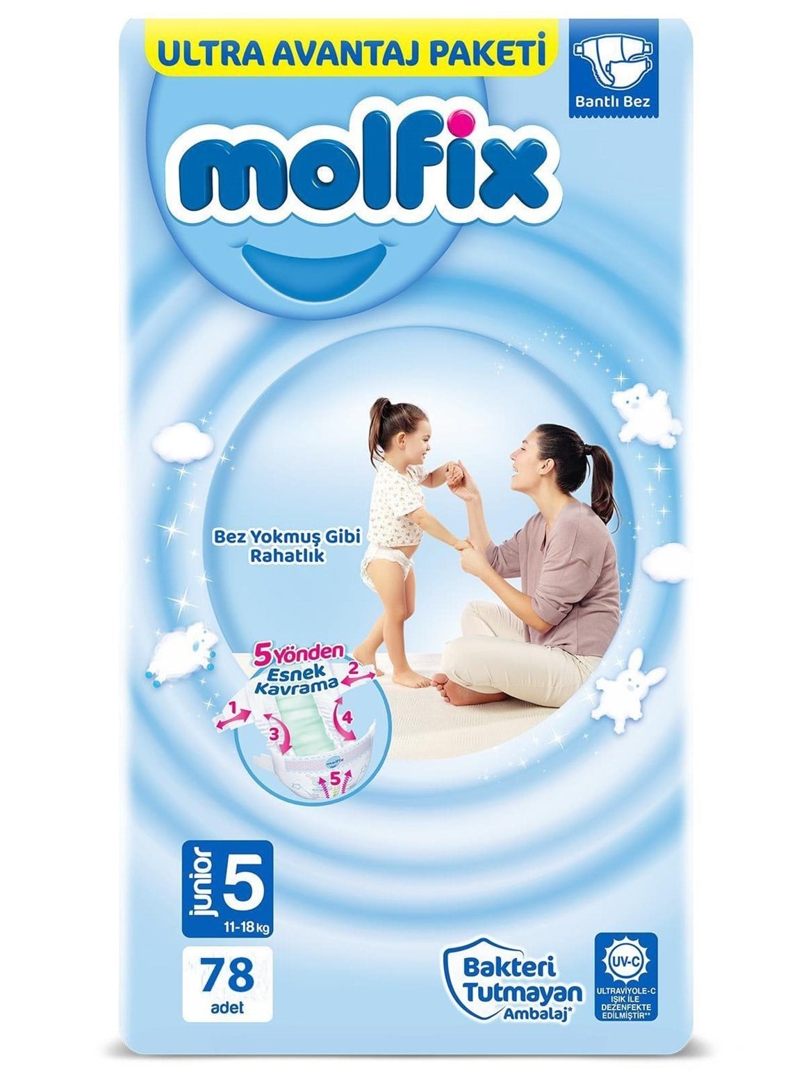 Molfix Bebek Bezi 3D 5 Beden Junior 11-18 Kg 78li Ultra Fırsat Paketi