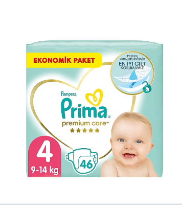 Prima Premium Care Bebek Bezi 4 Beden Maxi 9-14 Kg 46li Ekonomik Paket