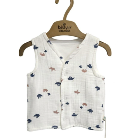 Bistyle Yelek Çift Taraflı Müslin Little Boats Ekru - Gri