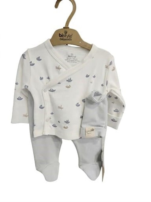 Bistyle Zıbın Takımı 3lü Little Boats Ekru - Gri