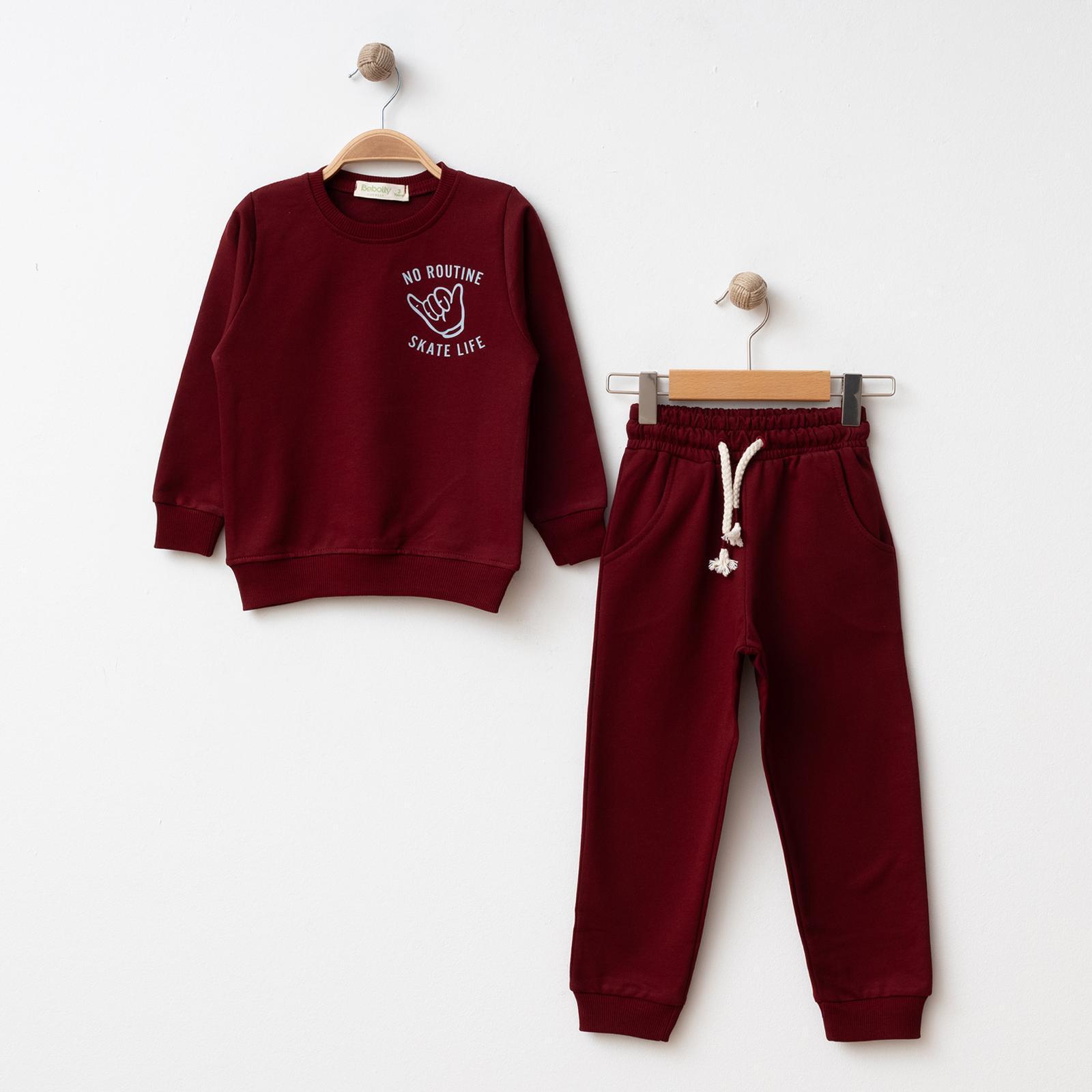 Beboly 2li Takım No Routine Baskılı Bordo