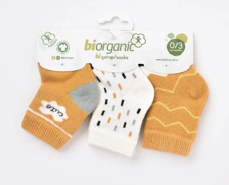 Bibaby Organik Çorap Soket 3lü Cute Hardal