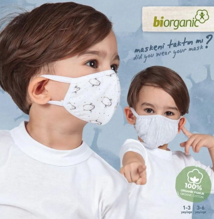 Bibaby Organik Maske 2li Penguen Beyaz - Kar Melanj