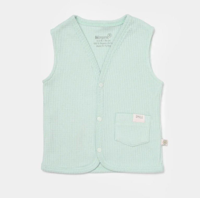 Bibaby Organik Yelek Waffle Smile Mint