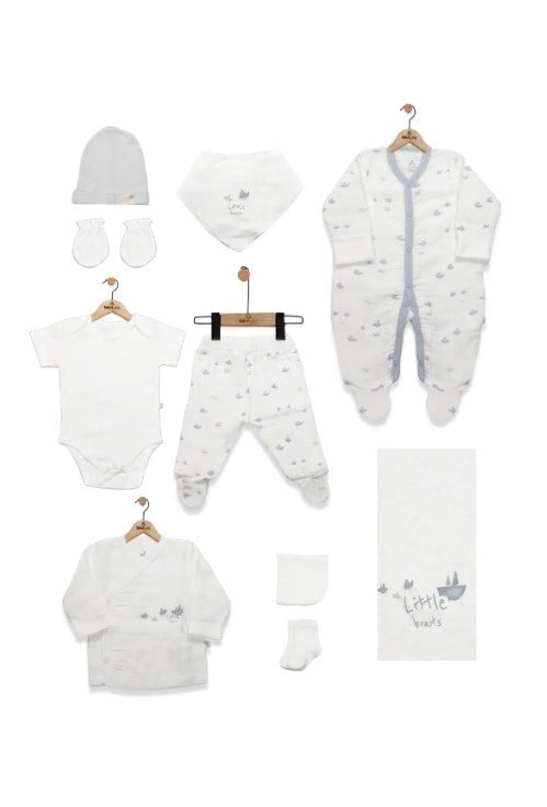 Bistyle Hastane Çıkışı 10lu Müslin Little Boats Ekru - Gri