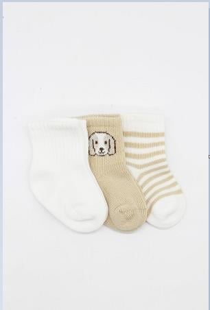 Bistyle Soket Çorap Penye 3lü Dog Boy Ekru Bej