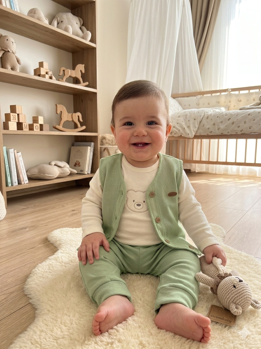 Ciccim Baby 3lü Takım Yelekli Bear Hugs Yeşil