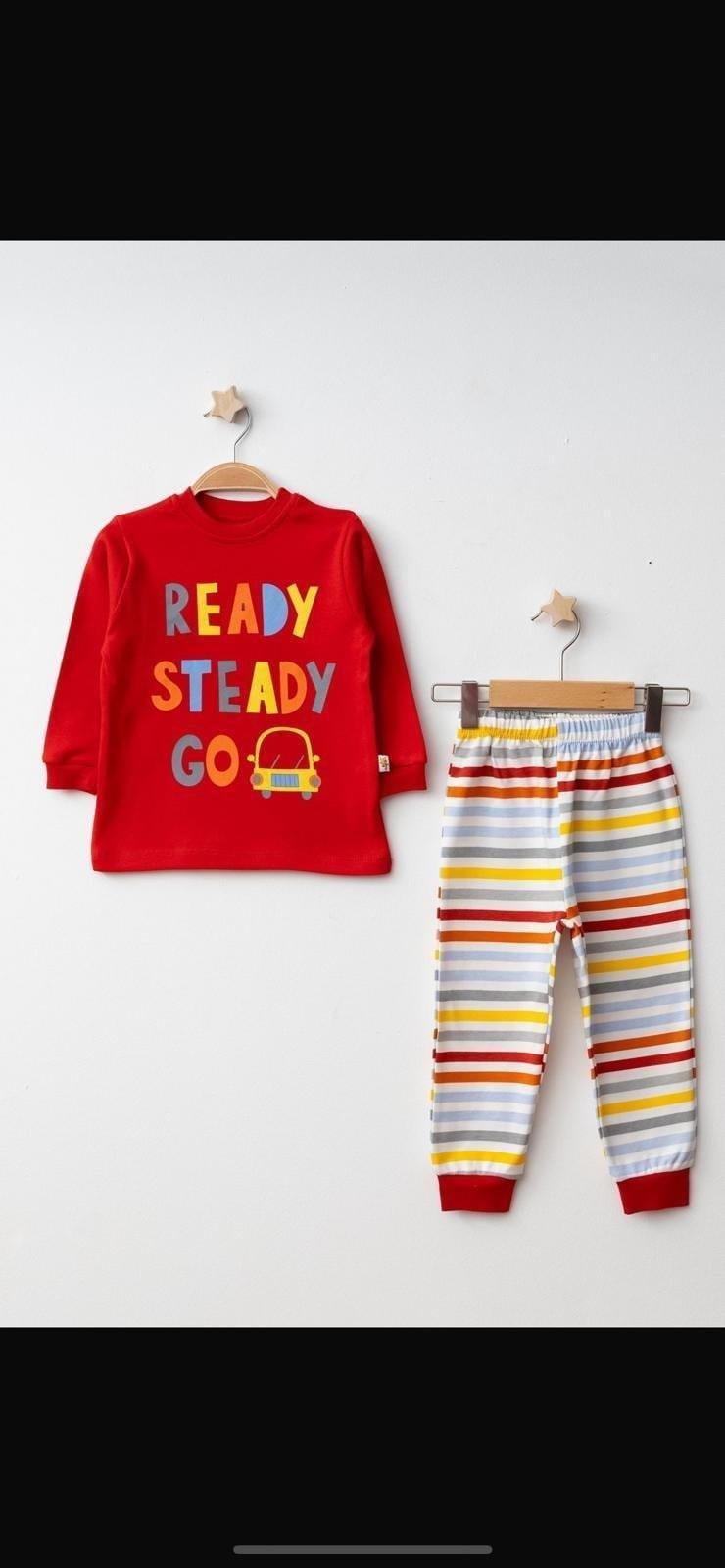 Mini Damla Pijama Takımı Penye Çizgili Kırmızı