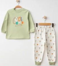 Mini Damla Pijama Takımı Penye Cool Camp Baskılı Yeşil