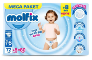 Molfix Bebek Bezi 6 Beden Extra Large 15+ Kg 80li Mega Paket