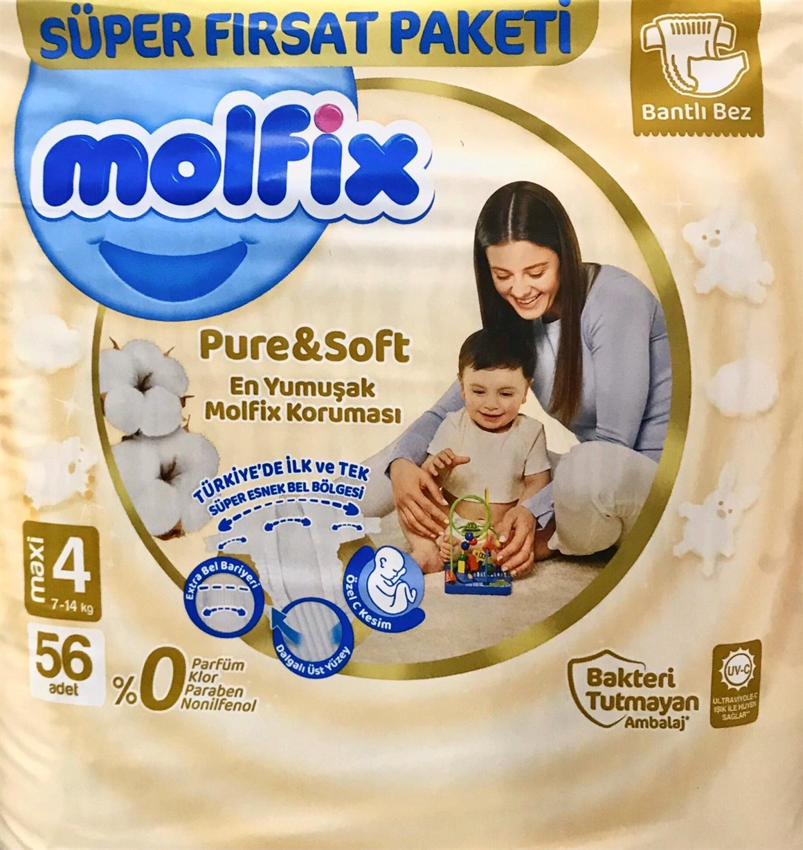 Molfix Pure&Soft Bebek Bezi 4 Beden Maxi 56lı Süper Fırsat Paketi