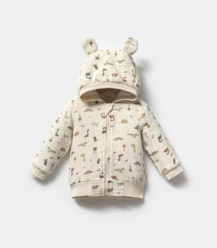 Tiffany Hırka Wool Müslin Dinosaur Theme Kışlık Ekru