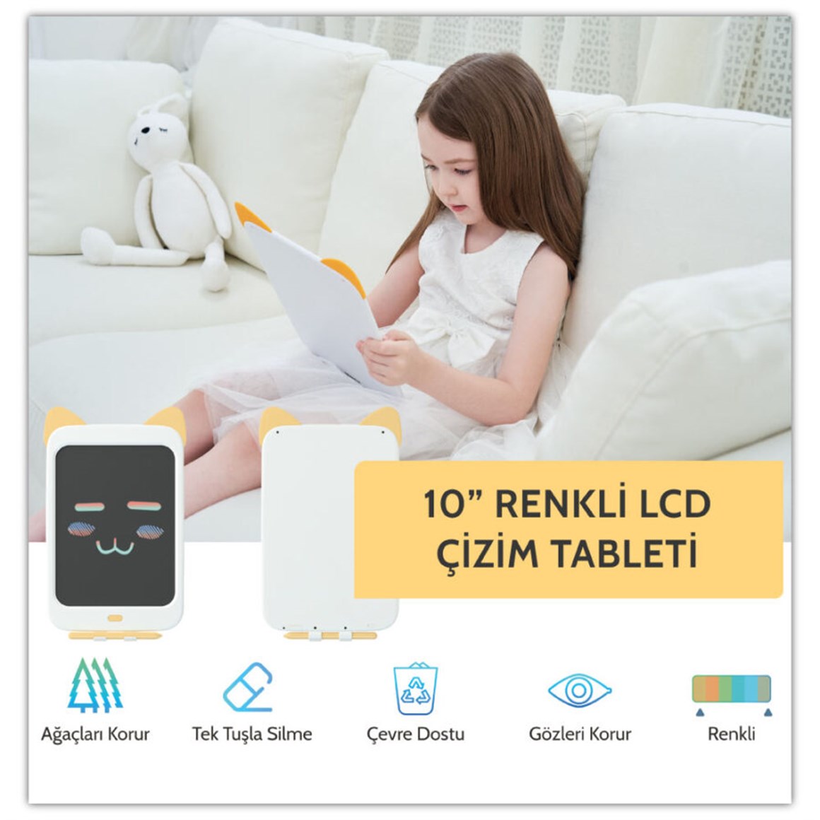 Wicue LCD Dijital Çizim Tableti Renkli 10'' Sarı