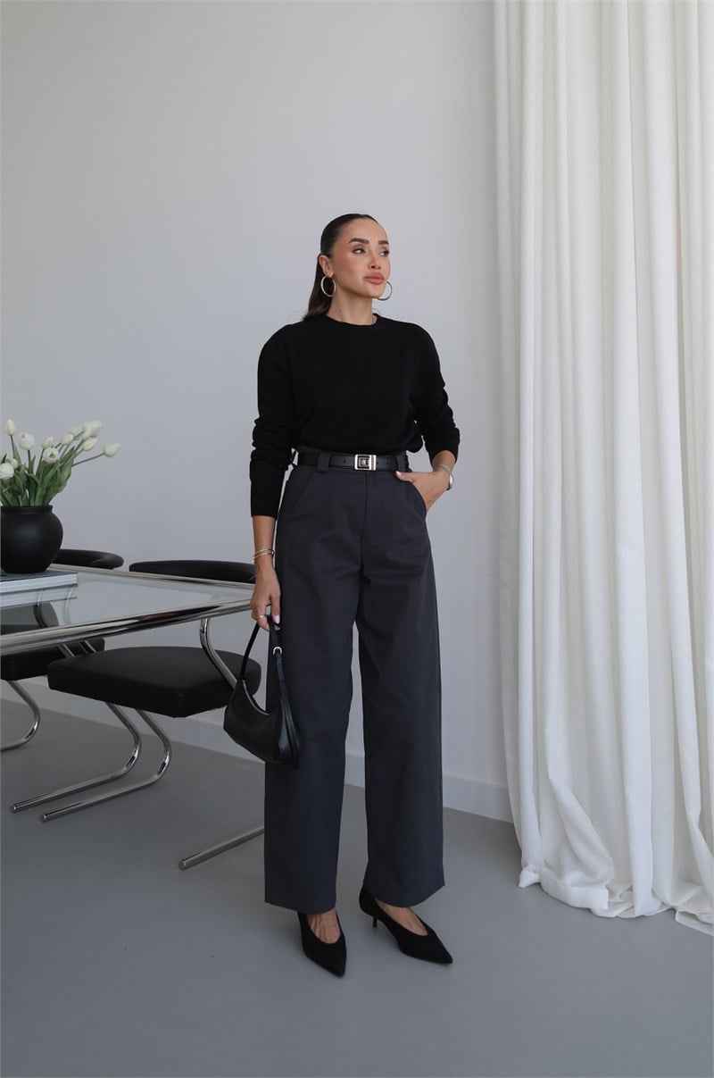 Antrasit Curved Barrel Pantolon