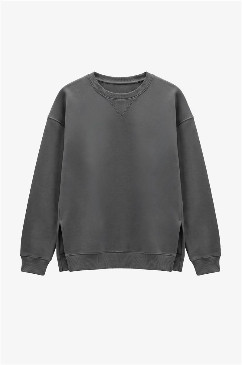 Antrasit Yanları Yırtmaçlı Oversize Sweatshirt