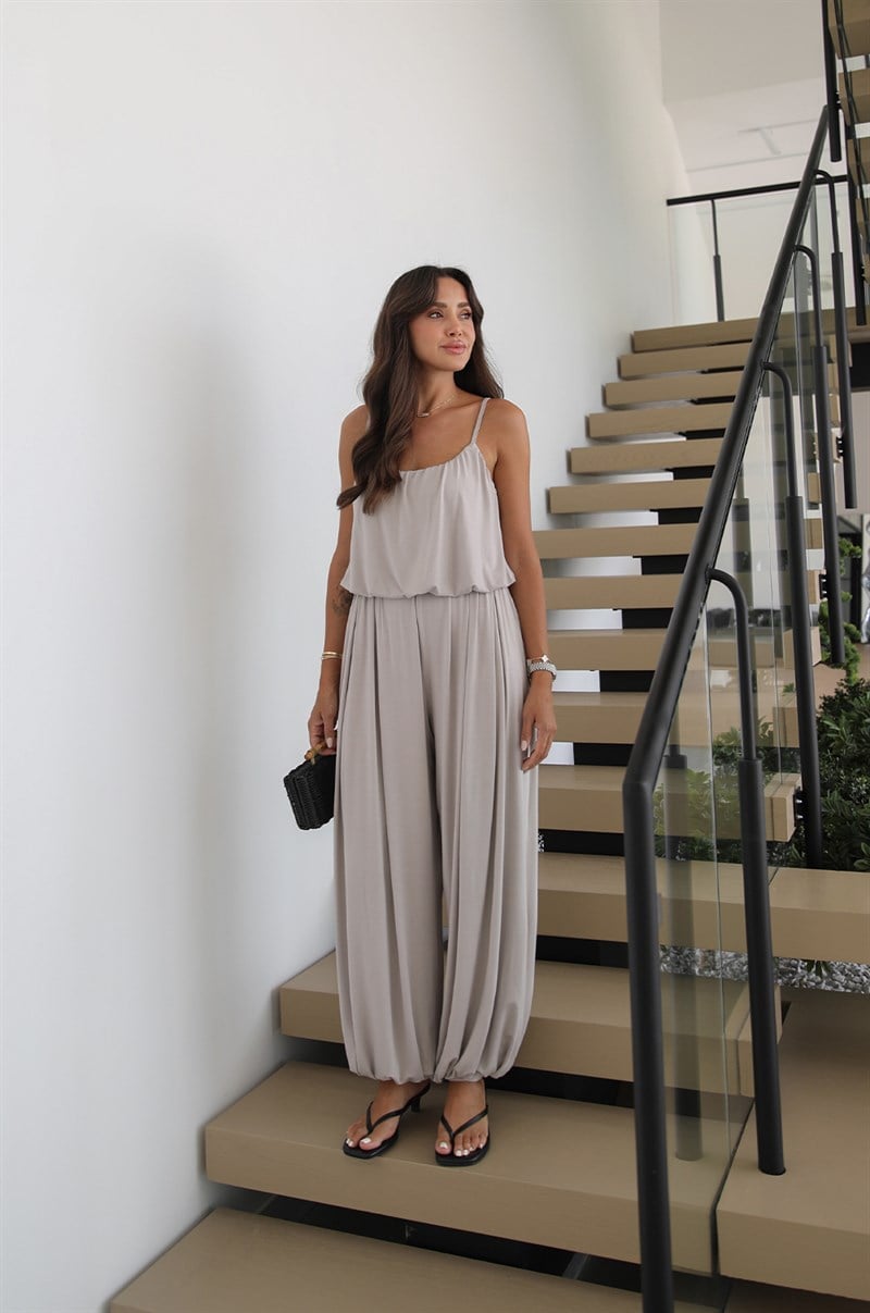 Bej Aurora Balon Bluz Pantolon Takım 